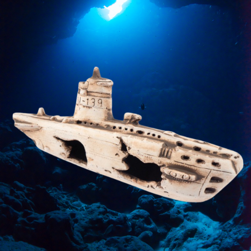 Epave de sous marin pour aquarium - 25 cm - Céramique Naturelle