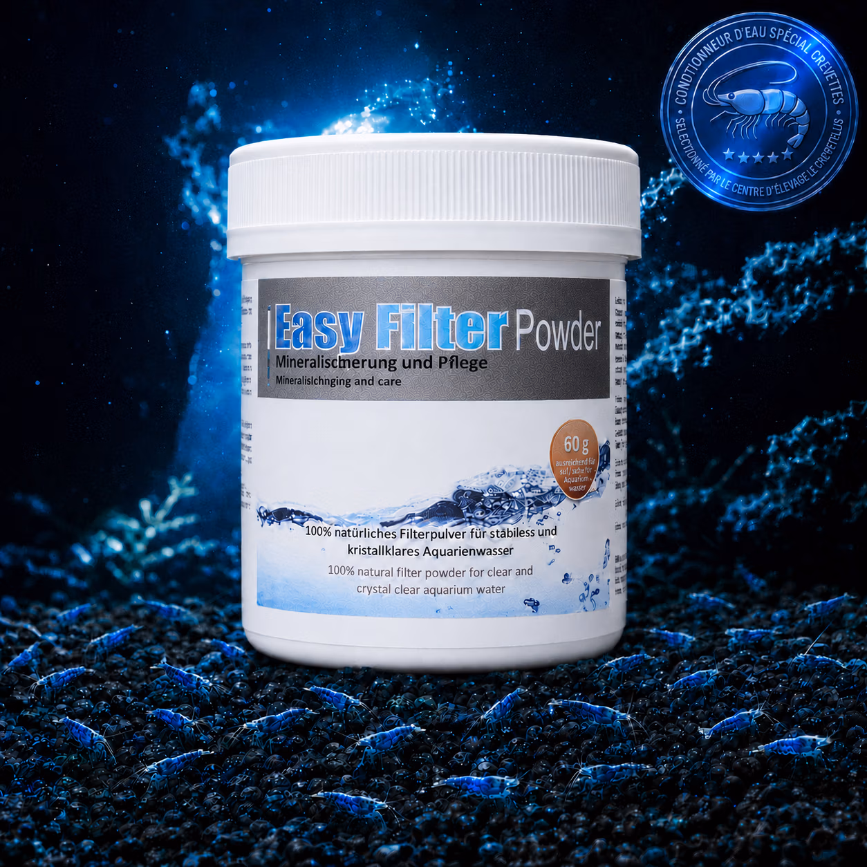 Easy Filter Powder SaltyShrimp 60 g, conditionneur d’eau pour aquarium à crevettes – Le Crevettilus