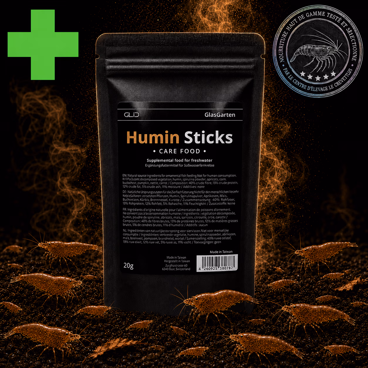 Humin Sticks GlasGarten pour crevettes, sélectionnés par Le Crevettilus