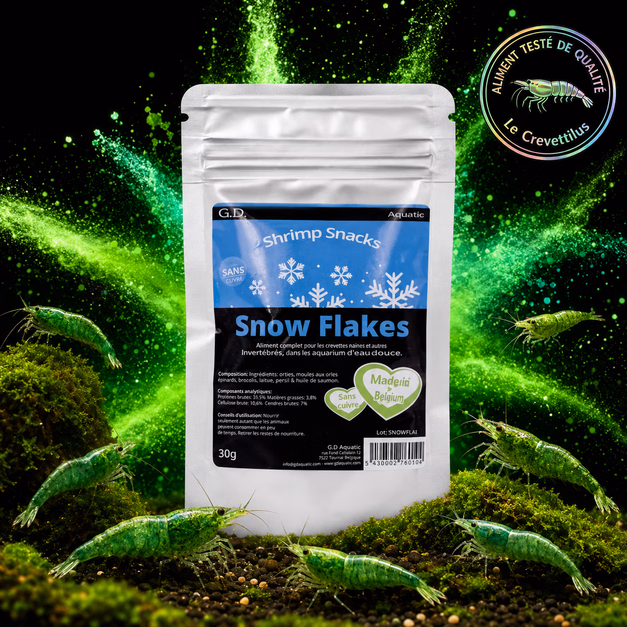 Shrimp Snack Snow Flakes Blette et Épinard GlasGarten pour crevettes