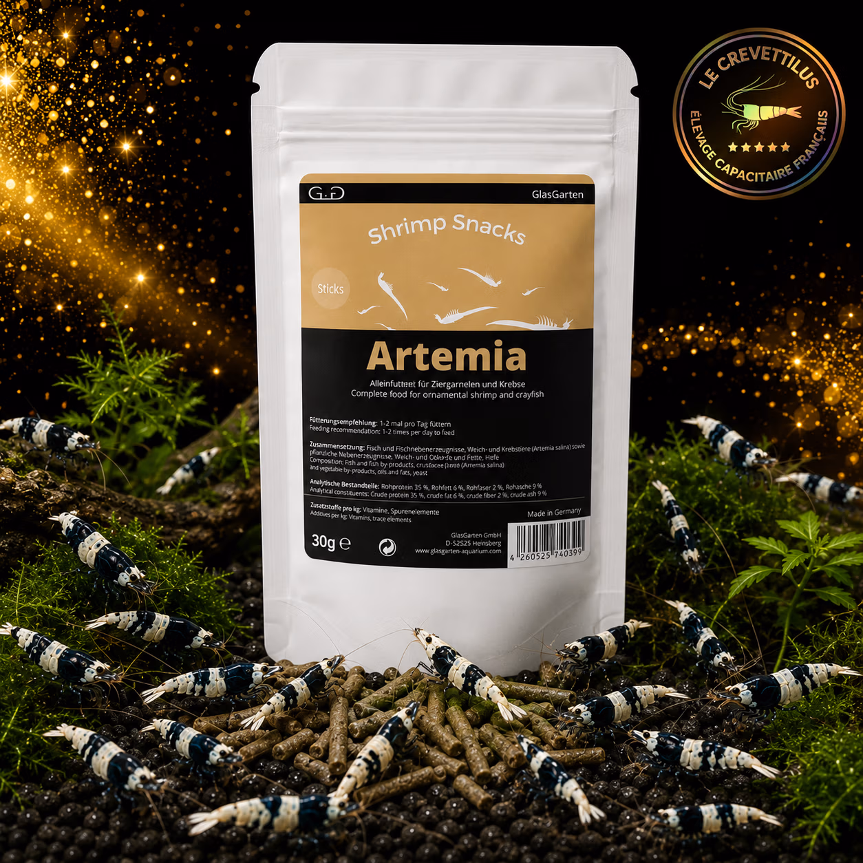 Shrimp Snacks Artémia GlasGarten, sticks protéinés pour crevettes PBL – Le Crevettilus