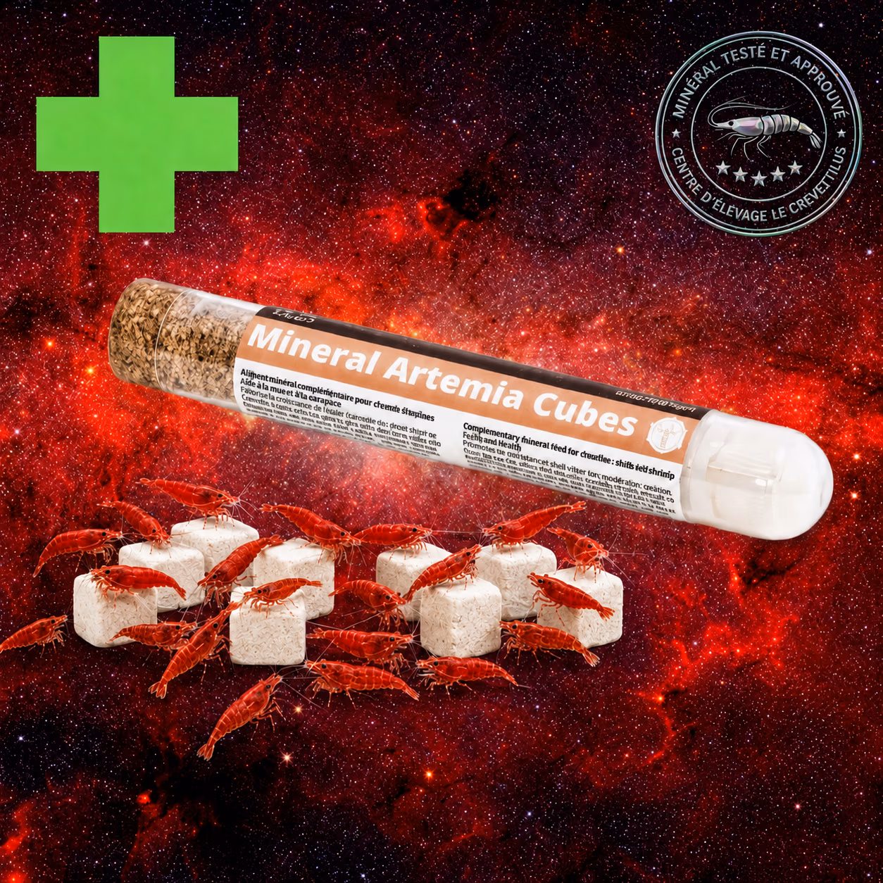 Mineral Artemia Cubes GlasGarten avec des crevettes rouges sur les cubes – Le Crevettilus