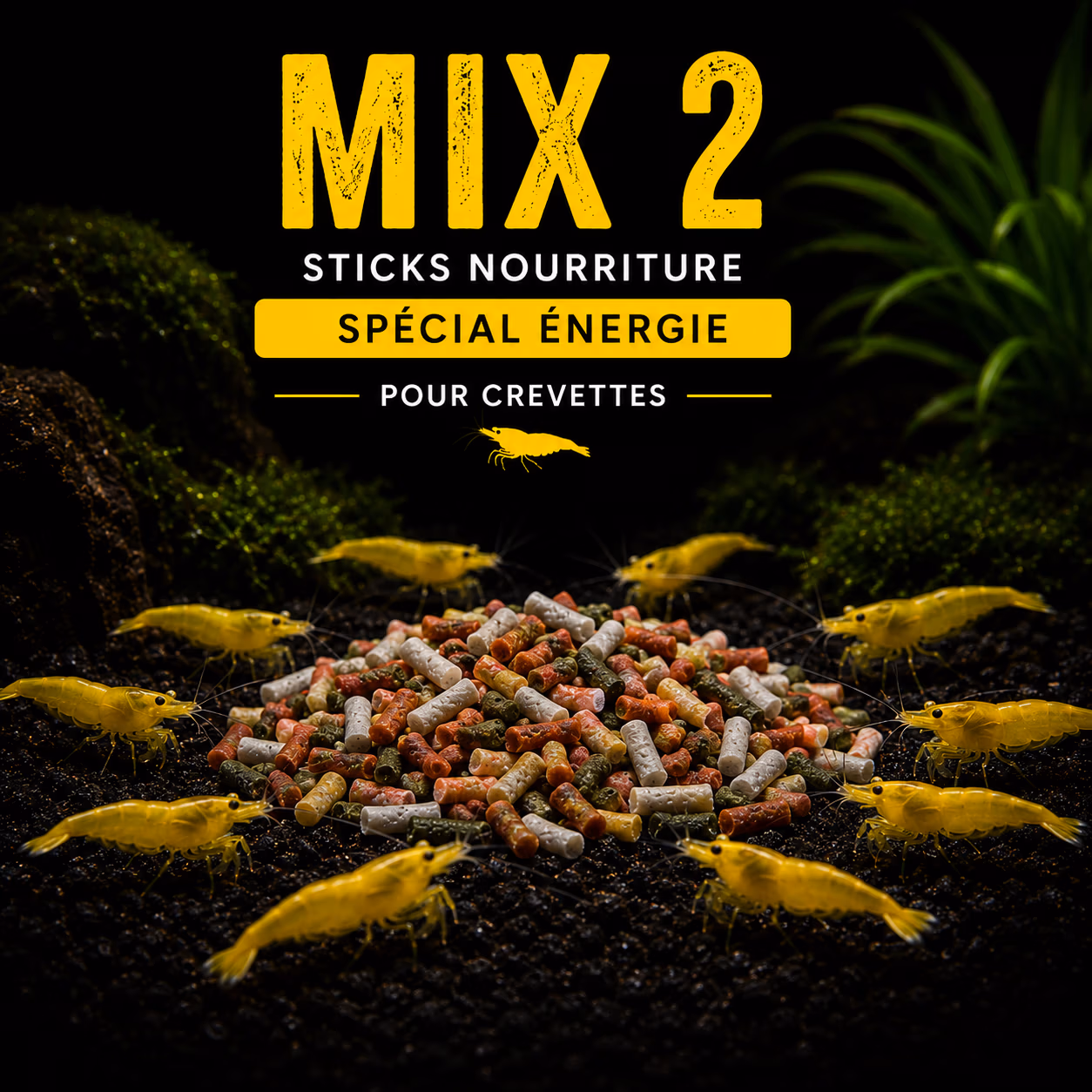 MIX 2 – Sticks Nourriture Spécial Energie pour Crevettes Le Crevettilus